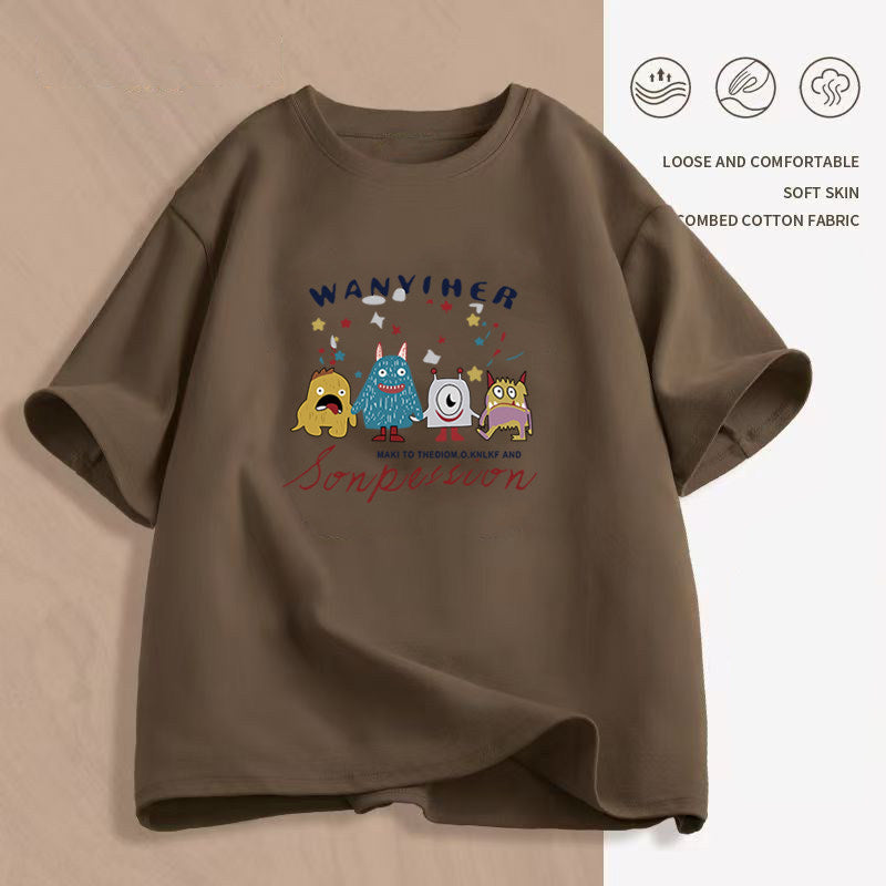 Women's Cartoon Print T-Shirt — Loose Short-Sleeve Round-Neck Summer Top