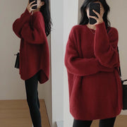 Women's French Knit Pullover — Mid-Length Loose Lazy-Style Sweater