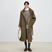 Women's Reversible Fur-Lined Long Coat - Rabbit Fur Inner