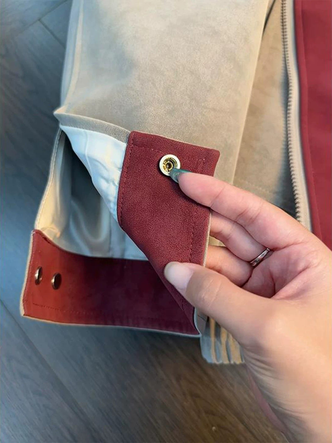 Men's Colour-Block Leather-Look Jacket - Stand Collar