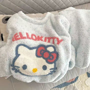 Women's Kitten Print Pyjama Suit — Thick Coral Velvet Fleece Loungewear