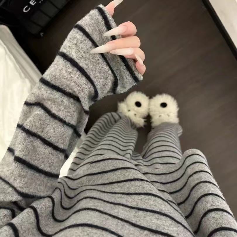 Women's German Velvet Pyjama Set — Warm Striped Long-Sleeve Loungewear