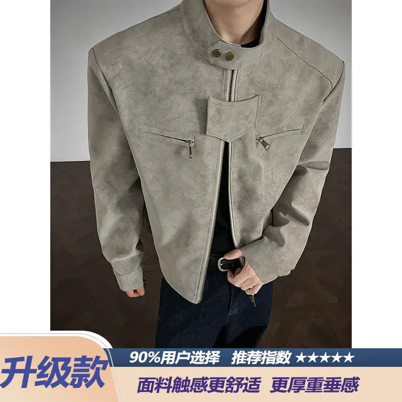 Men's Vintage Motorcycle Faux Leather Jacket - Padded