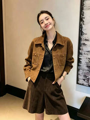 Women's Faux Leather Jacket - Suede Look, Short Fit