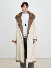 Women's Reversible Fur-Lined Long Coat - Rabbit Fur Inner