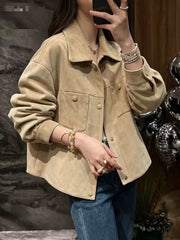 Women's Faux Leather Jacket - Suede Look, Short Fit