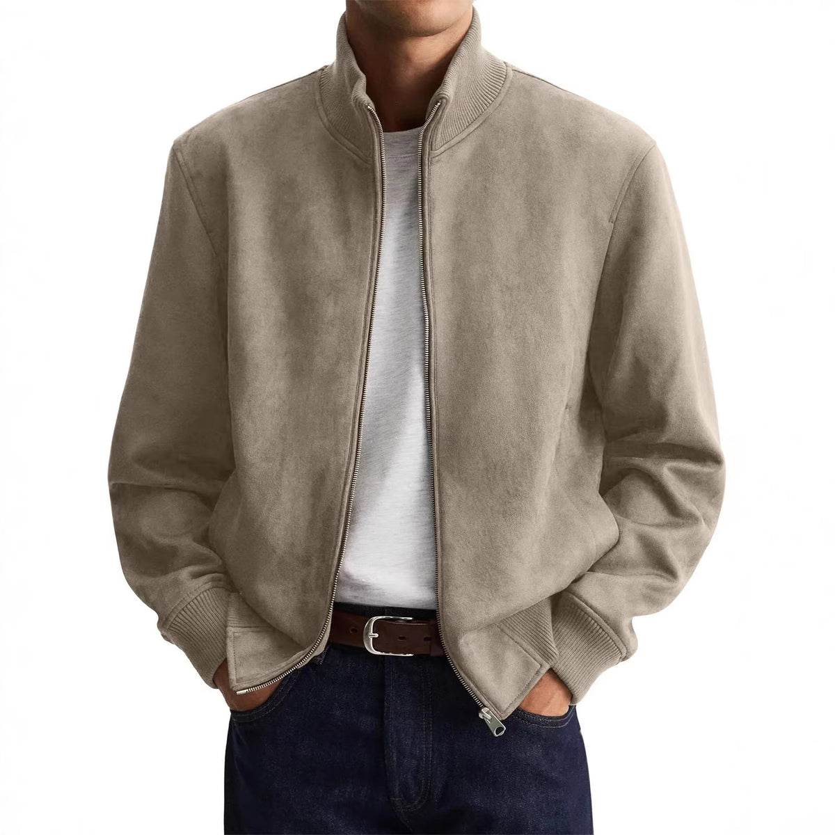 Men's Business Casual Jacket - Stand Collar, Zip Front