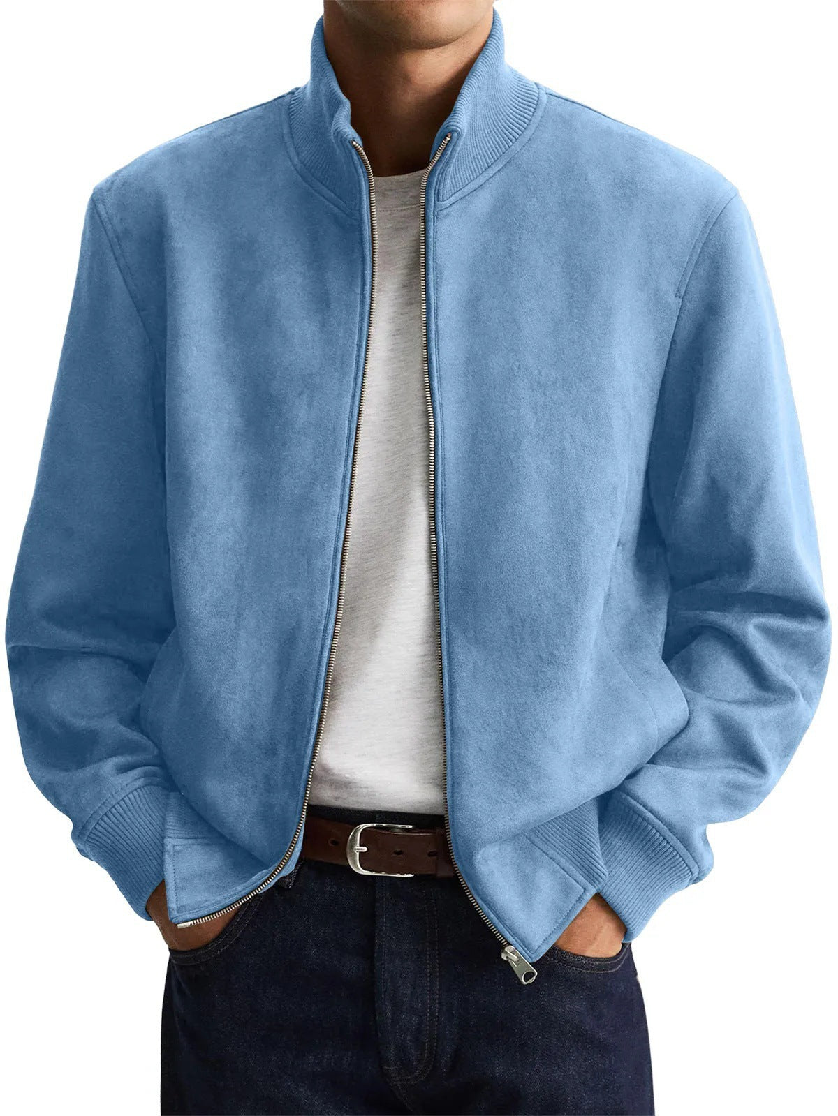 Men's Business Casual Jacket - Stand Collar, Zip Front