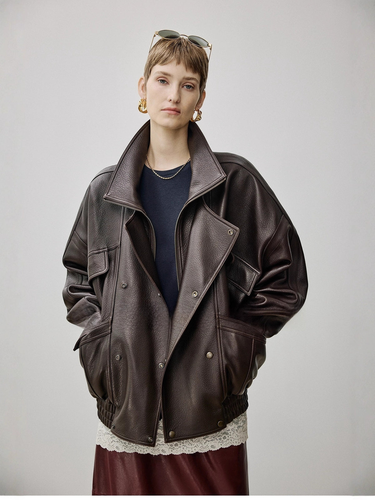 Women's Vintage Faux Leather Jacket - Lapel, Structured