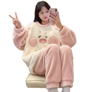 Women's Coral Velvet Pyjama Set — Thick Fleece Loungewear with Cute Prints