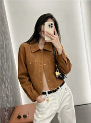 Women's Faux Leather Jacket - Suede Look, Short Fit