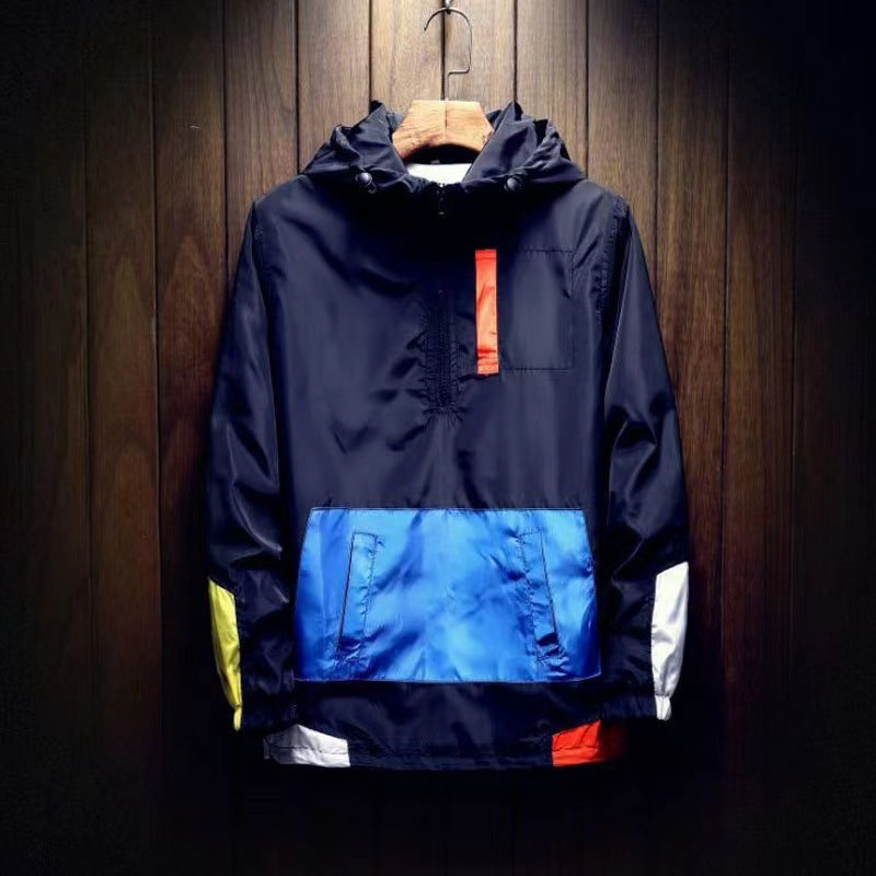Men's Korean Colour-Block Hooded Jacket - Loose Fit