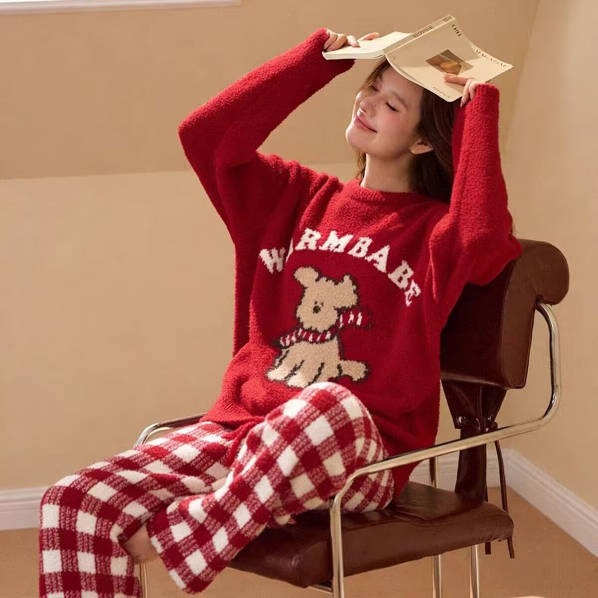 Women's Kitten Print Pyjama Suit — Thick Coral Velvet Fleece Loungewear - photo 24