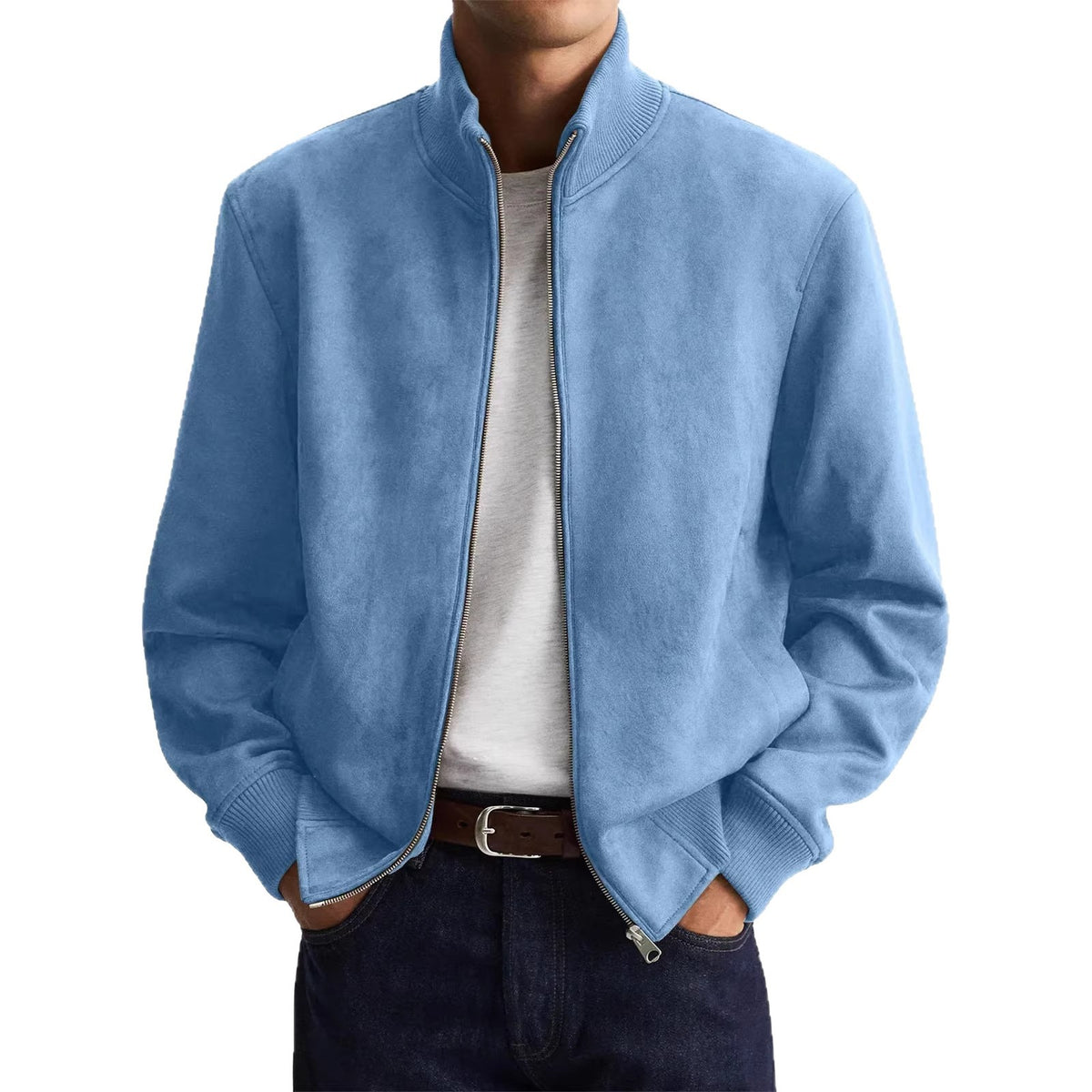 Men's Business Casual Jacket - Stand Collar, Zip Front