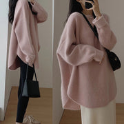 Women's French Knit Pullover — Mid-Length Loose Lazy-Style Sweater