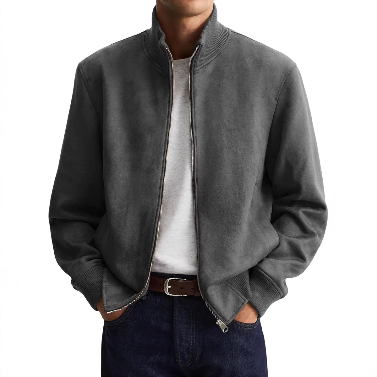 Men's Business Casual Jacket - Stand Collar, Zip Front