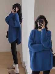 Women's French Knit Pullover — Mid-Length Loose Lazy-Style Sweater