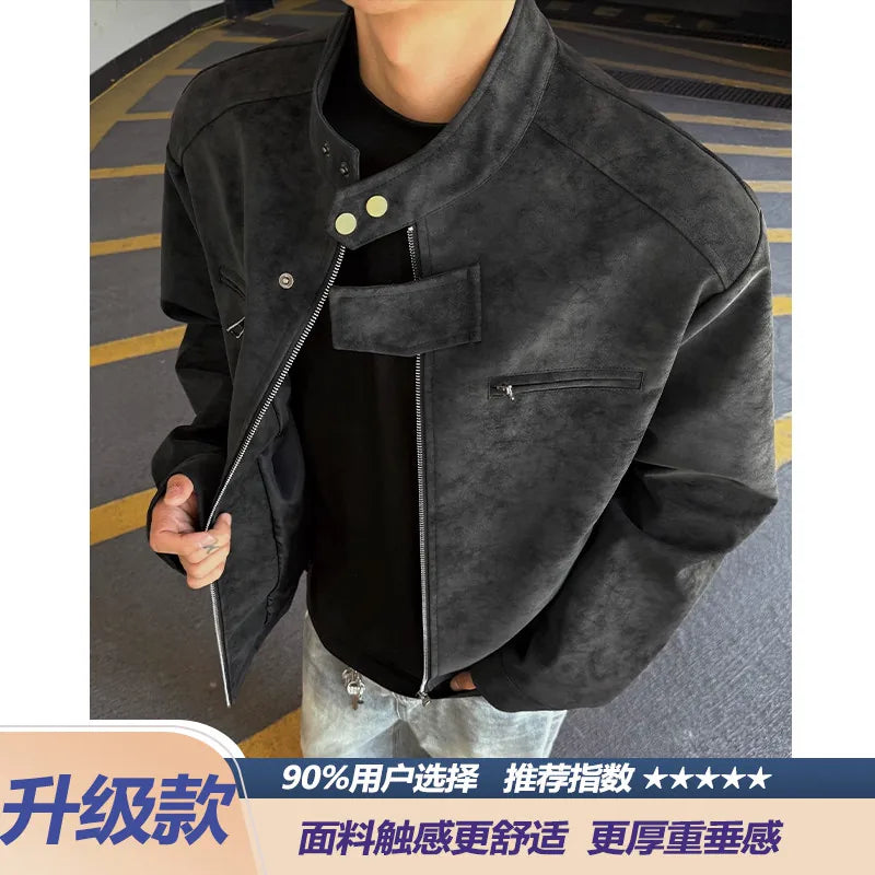 Men's Vintage Motorcycle Faux Leather Jacket - Padded
