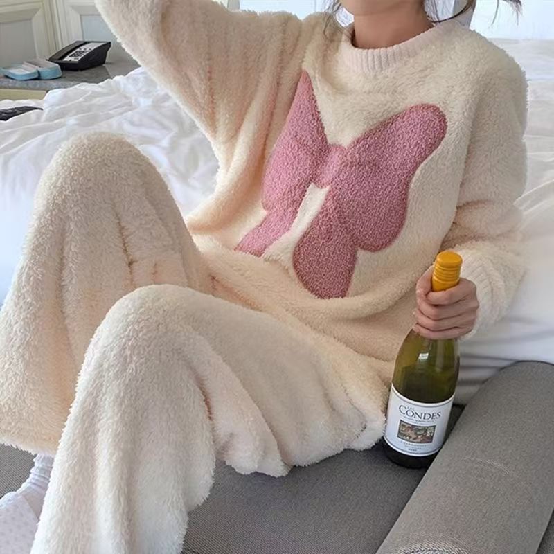 Women's Kitten Print Pyjama Suit — Thick Coral Velvet Fleece Loungewear - photo 13