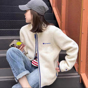 Women's Shearling Stand-Collar Jacket — Cosy Zip-Up Winter Coat, Cream