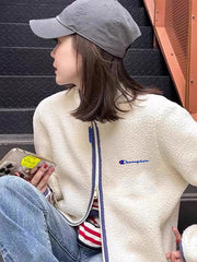 Women's Shearling Stand-Collar Jacket — Cosy Zip-Up Winter Coat, Cream