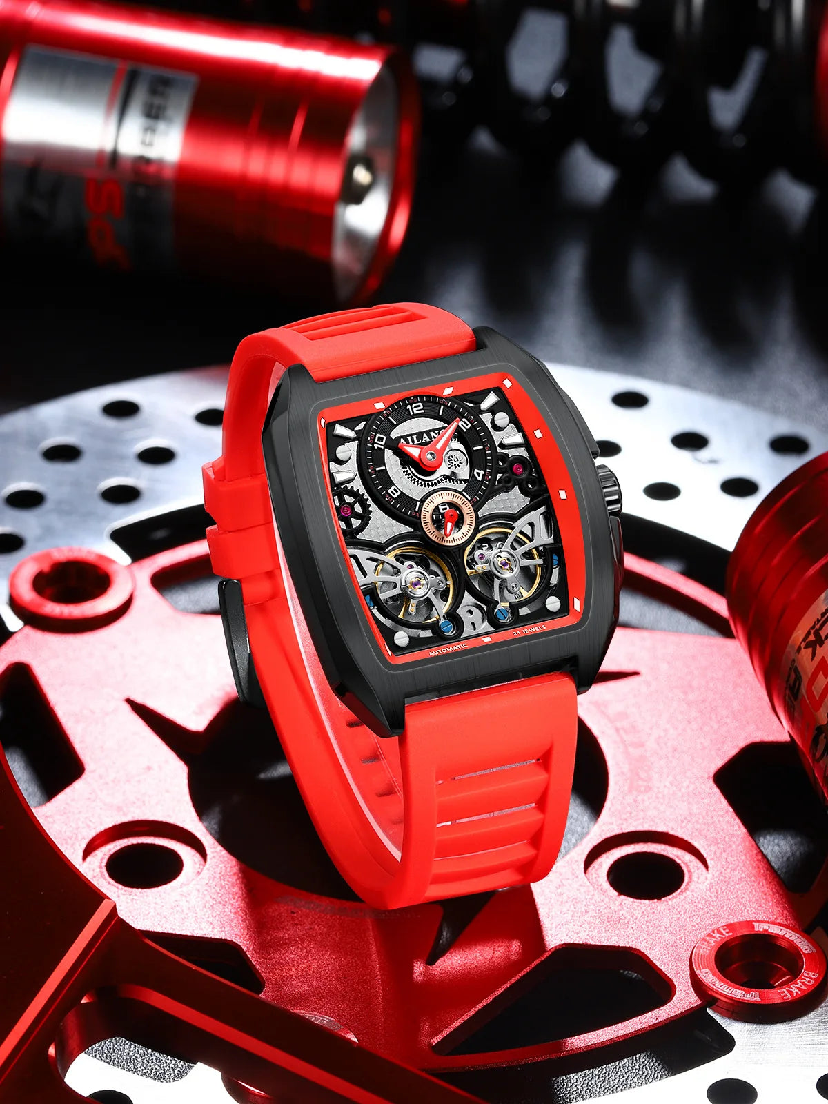 AILANG Men's Double Tourbillon Automatic Watch – Silicone Strap, Luminous
