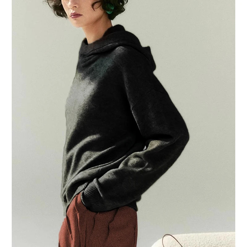 Women's Grey Hooded Cashmere-Blend Pullover – Warm Winter Jumper
