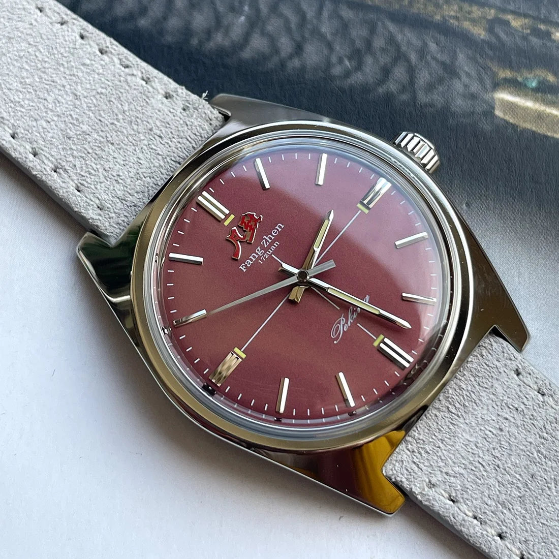 Merkur Men's Wine Red Dial Watch – Hand-Wound, Vintage Dress, 36mm