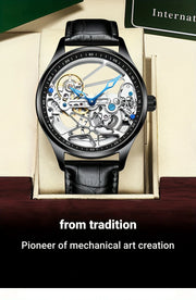 AILANG Men's Sports Automatic Watch – Leather Strap, Luminous Hollow Dial