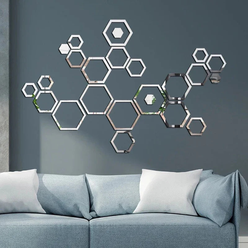 24pcs Hollow 3D Hexagonal Mirror Wall Sticker DIY Honeycomb Decoration Self Adhesive Paper Waterproof Home Living Room Bedroom