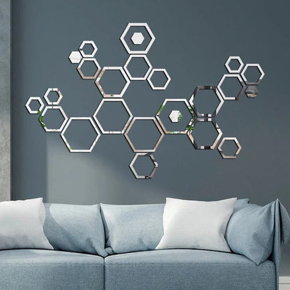 24pcs Hollow 3D Hexagonal Mirror Wall Sticker DIY Honeycomb Decoration Self Adhesive Paper Waterproof Home Living Room Bedroom