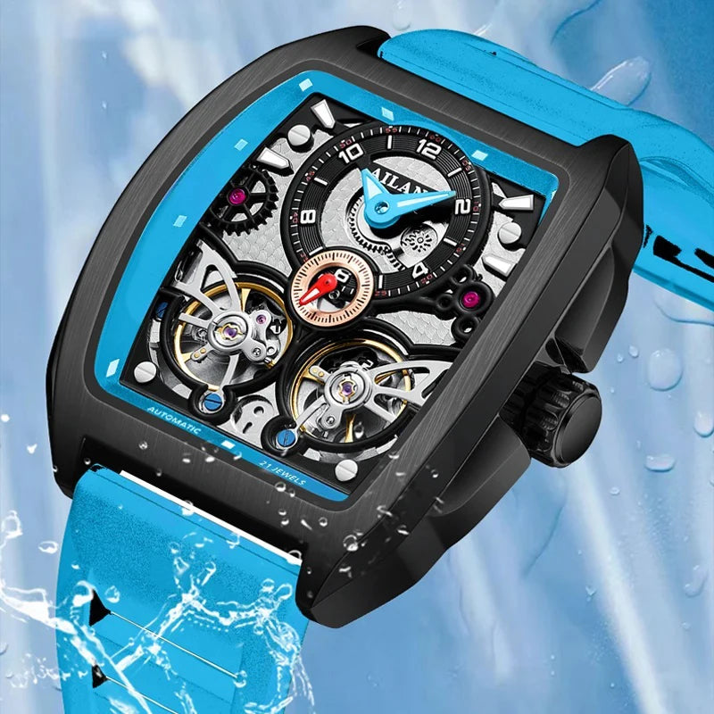 AILANG Men's Double Tourbillon Automatic Watch – Silicone Strap, Luminous