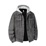 Men's Hooded Denim Jacket – Loose Streetwear Coat, Detachable Hood