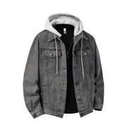 Men's Hooded Denim Jacket – Loose Streetwear Coat, Detachable Hood