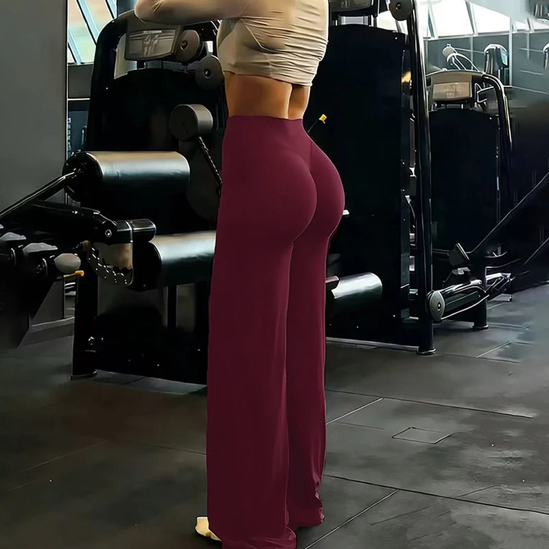 Women's Wide-Leg Gym Leggings – High Waist, Tummy Control, Grey