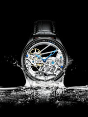 AILANG Men's Sports Automatic Watch – Leather Strap, Luminous Hollow Dial