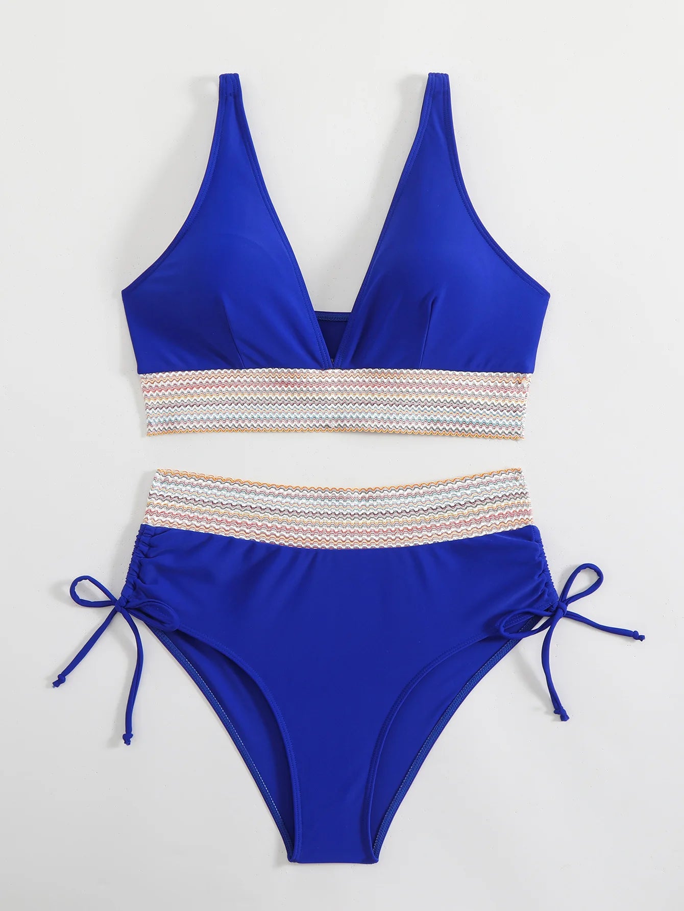 2024 Solid Color Drawstring Bikini Set Fashion High Waist Separate Patchwork Swimwear Drawstring Women Swimsuit Women