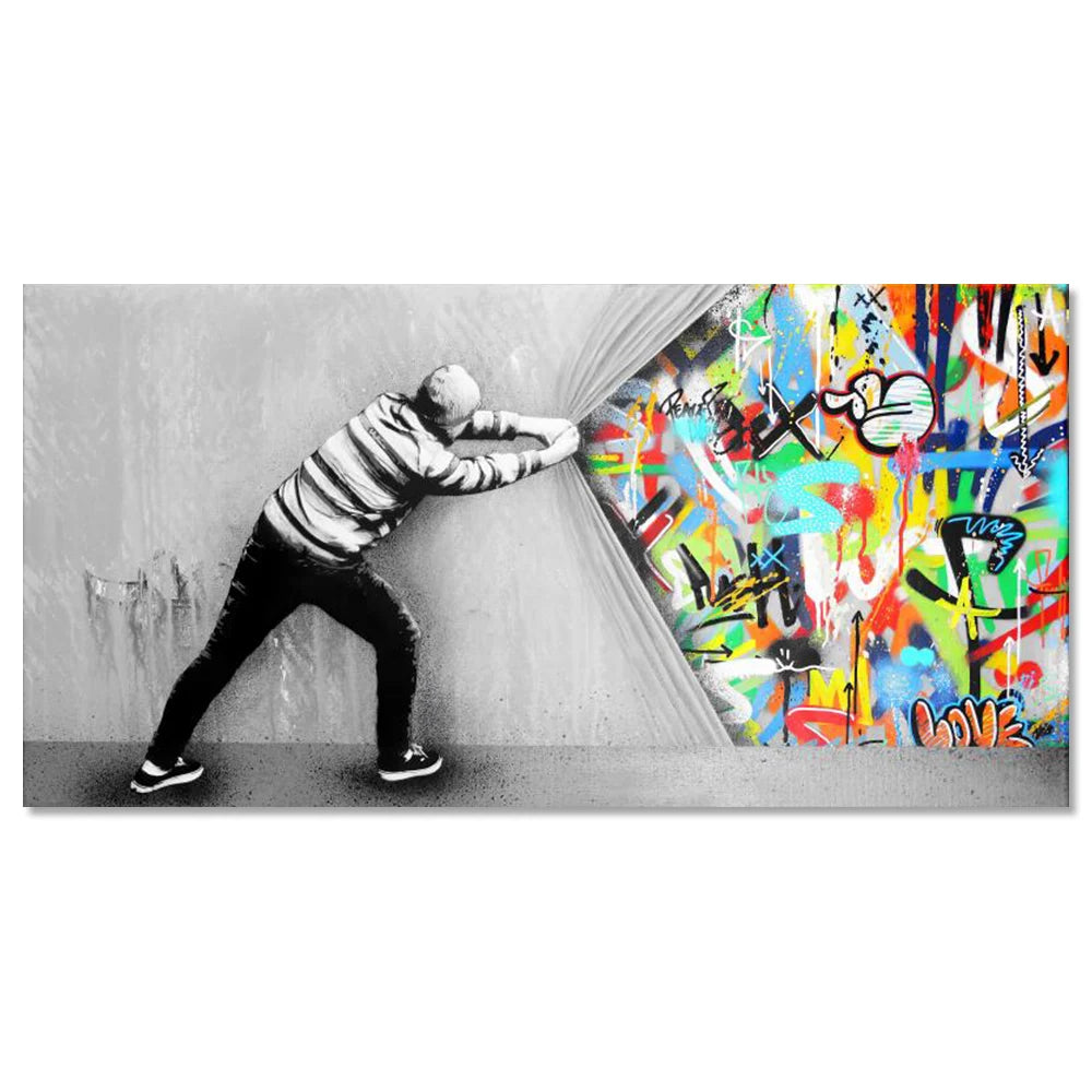 Street Graffiti Canvas Wall Art – Abstract Modern Poster, Living Room