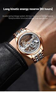 AILANG Men's Hollow Automatic Mechanical Watch – Black Leather, Skeleton Dial