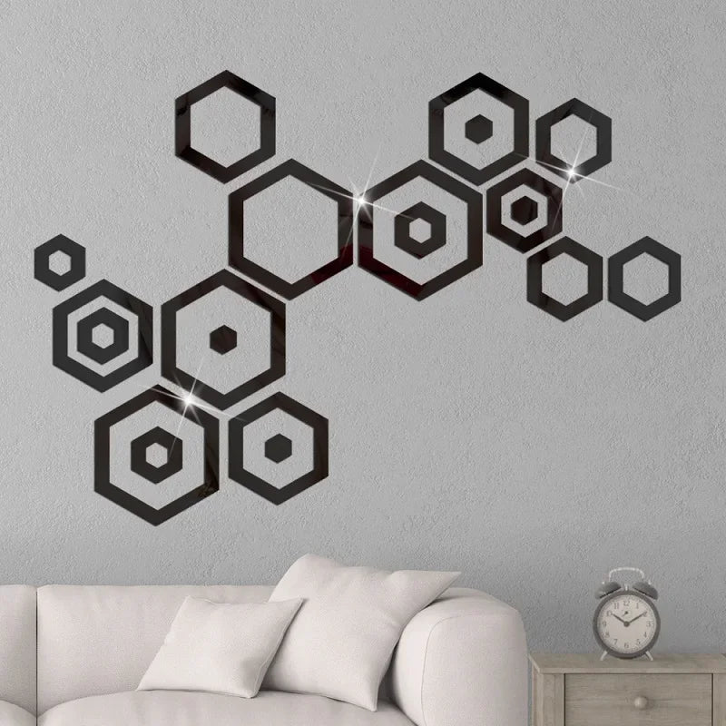 24pcs Hollow 3D Hexagonal Mirror Wall Sticker DIY Honeycomb Decoration Self Adhesive Paper Waterproof Home Living Room Bedroom