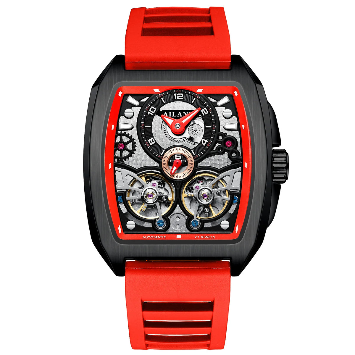 AILANG Men's Double Tourbillon Automatic Watch – Silicone Strap, Luminous