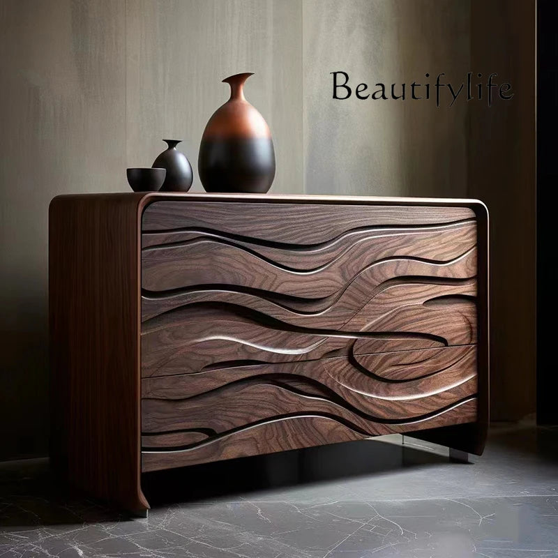 Black Walnut Entrance Cabinet — Nordic Retro Designer Hallway Console
