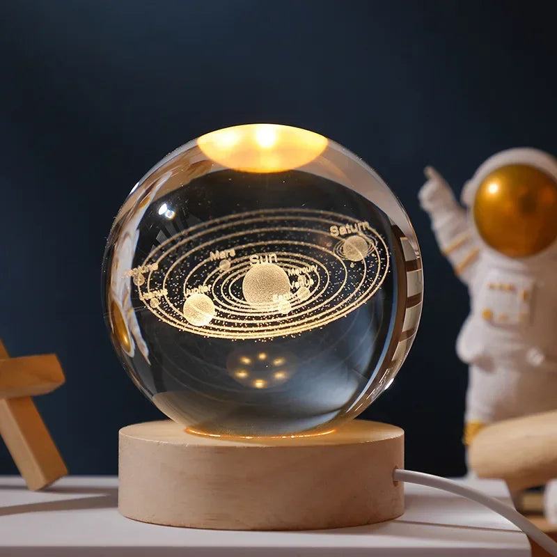 Crystal Ball 3D Customised, Planet Night Light Laser Engraved Solar System Globe Astronomy Festival Gifts Home Desktop Decoration