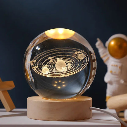 Crystal Ball 3D Customised, Planet Night Light Laser Engraved Solar System Globe Astronomy Festival Gifts Home Desktop Decoration