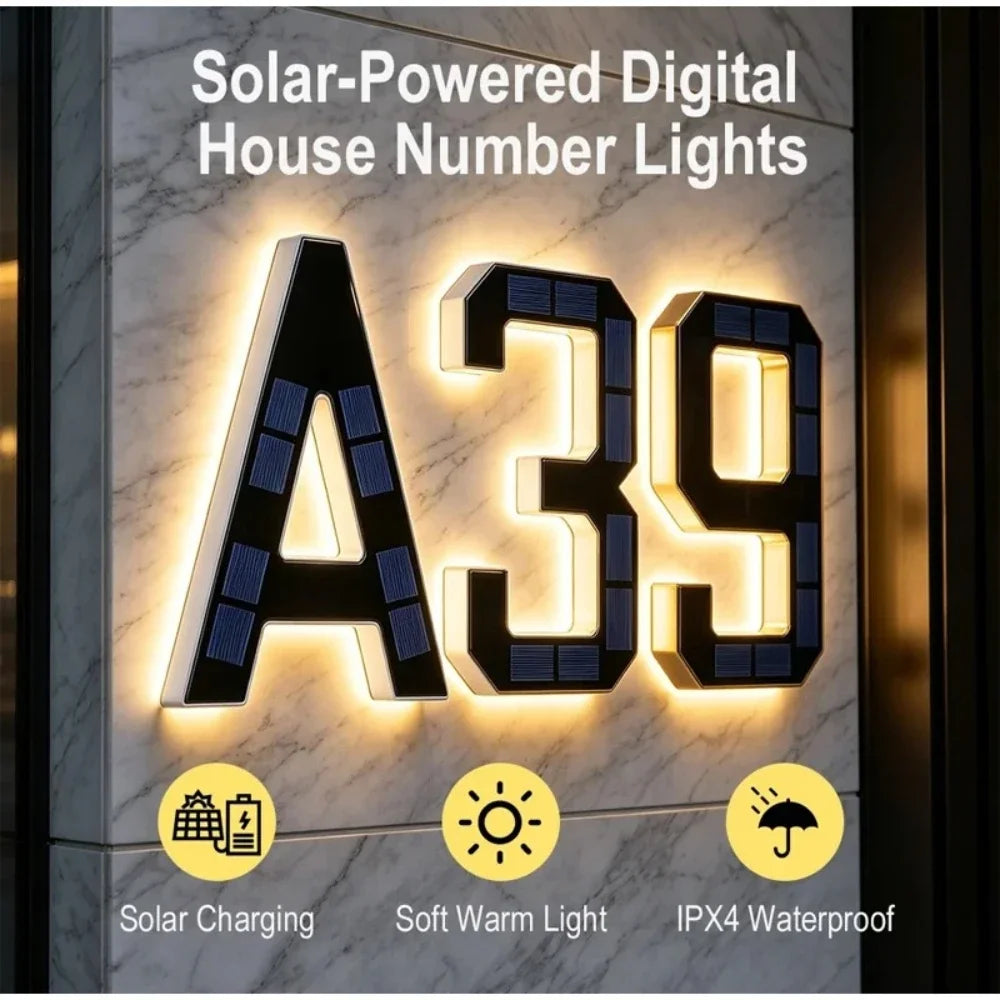 Solar LED House Number Sign – Waterproof Outdoor Address Plate Light