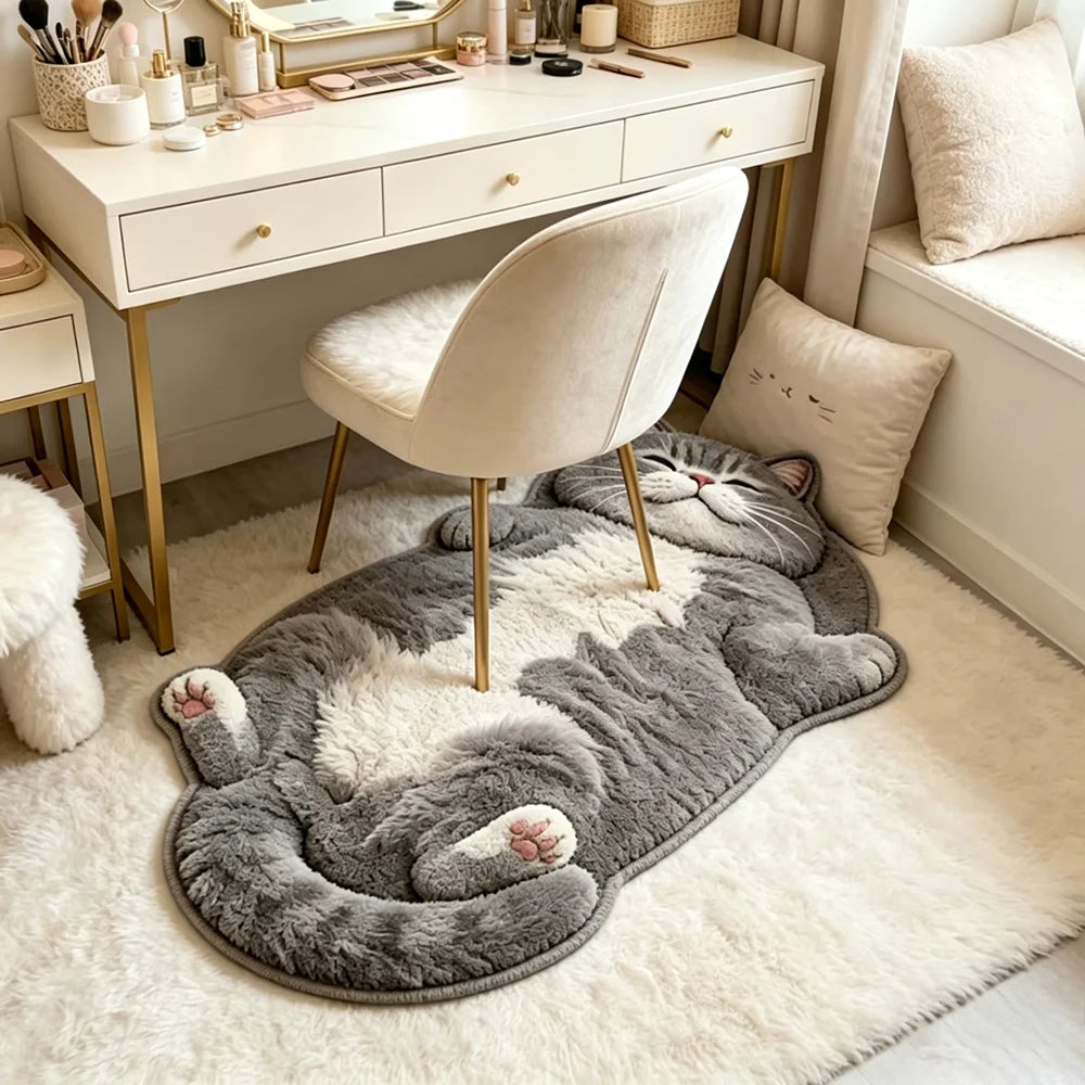Cat-Shaped Plush Area Rug – Soft Cartoon Floor Mat for Bedroom & Living Room