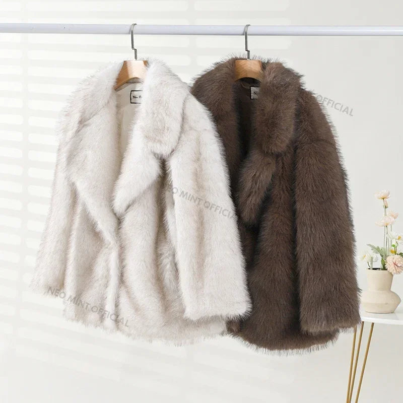 Neo Mint Women's Oversized Faux Fur Coat – Gradient Fluffy Winter Jacket