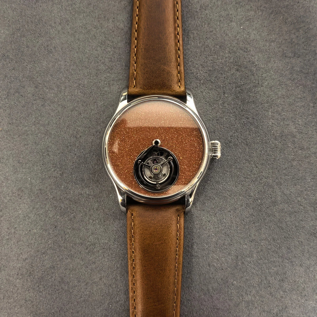 Jacques Genry Men's Tourbillon Watch – 42mm, Manual, Brown Sanded Dial