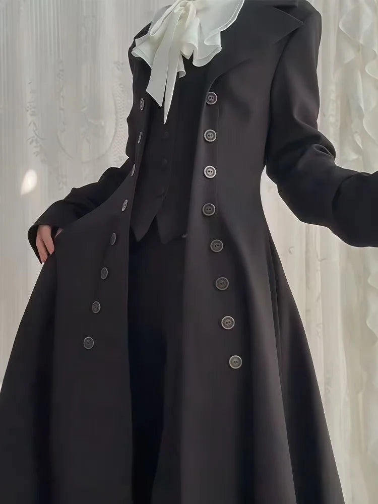 Women's Gothic Button Trench Coat – Vintage A-Line Retro Jacket