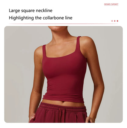 Hearuisavy Women's Sports Bra Square Neck Tight Yoga Tank Top Gym Running Breathable Casual Vest Female Comfort Fit Workout Top
